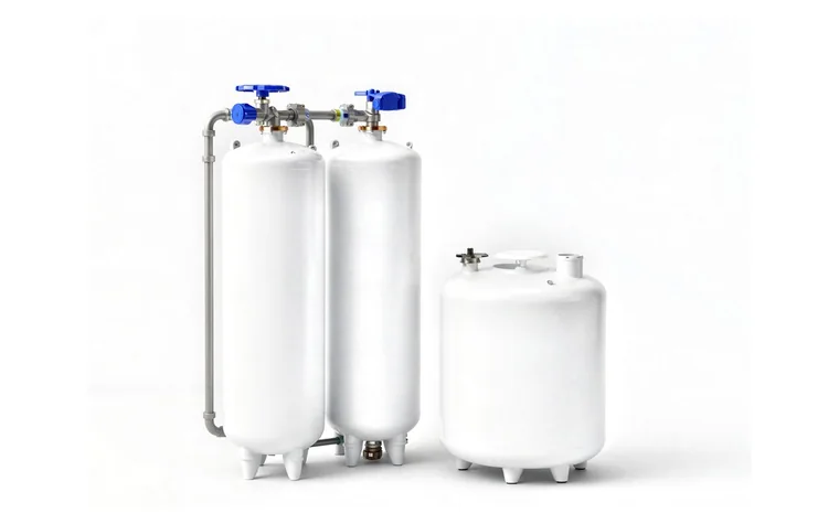 Ablandador de agua: columnas de resina y tanque de sal