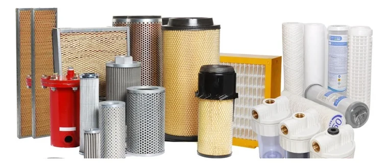 Familia de filtros: elementos de aire, aceite, hidráulicos, cartuchos de agua, paneles y carcasas